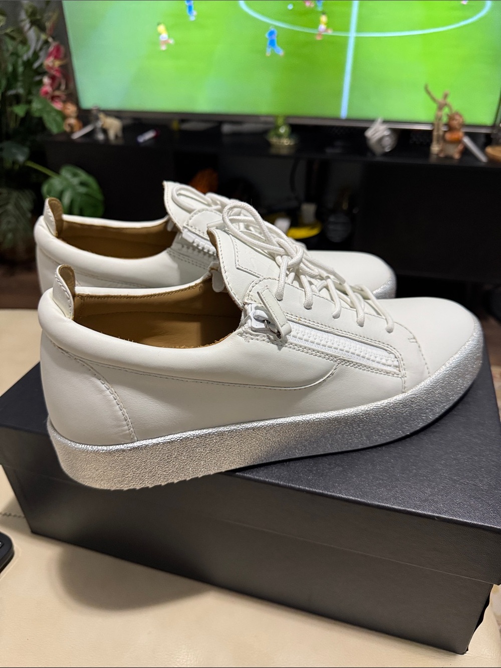 Giuseppe Zanotti White Leather Sneakers with Silver Sole